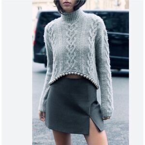 Zara Womens Bobble Sweater S Gray Cable Knit Long Sleeve Pullover 3920/499 NWOT